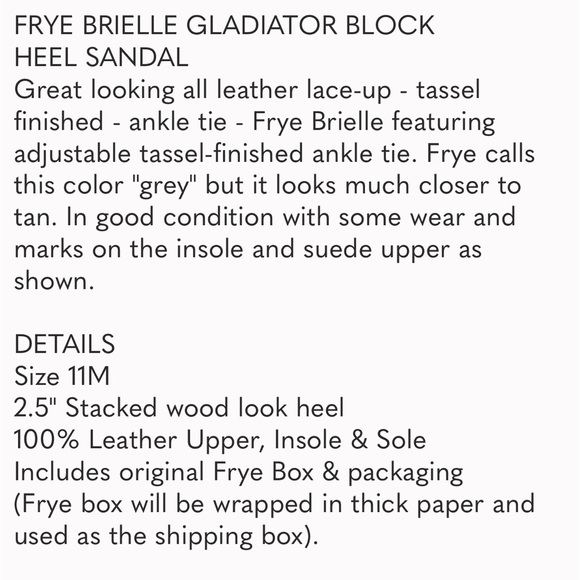 11 FRYE BRIELLE STRAPPY LACE-UP BLOCK HEEL SANDAL . Tan nude color. EUC - Picture 12 of 12